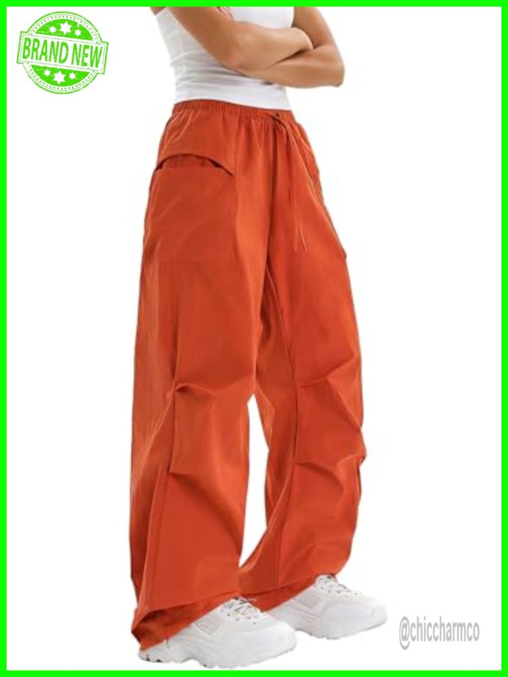 Women's Quick Dry Cargo Parachute Pants High Waist Wide Leg Hiking